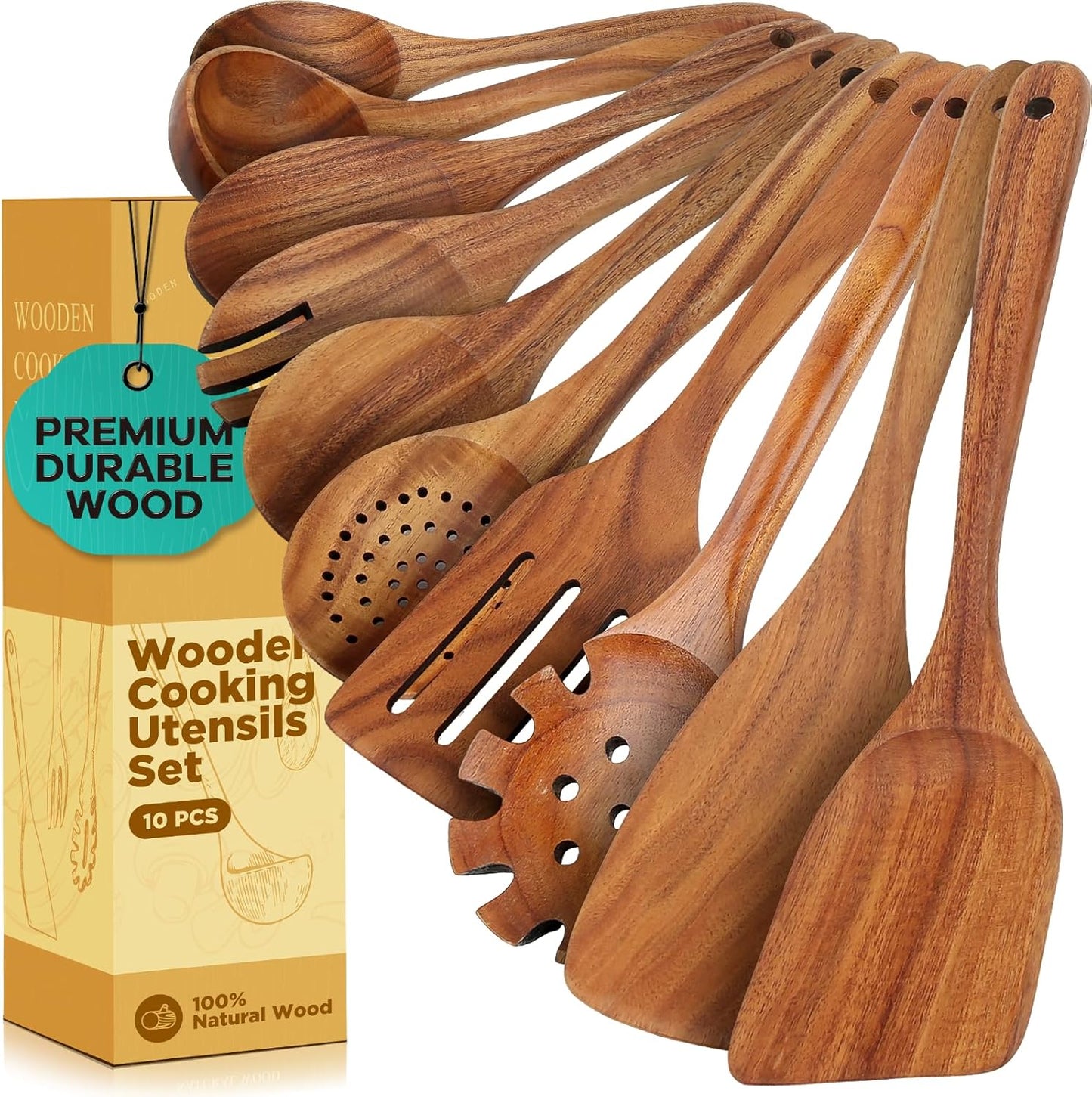 Teak Wooden Kitchen Utensil Set - Non-Toxic Cooking Tools