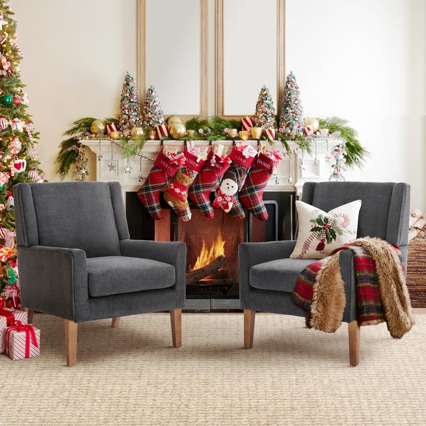 COLAMY Modern Wingback Living Room Chair Set of 2 for Comfort