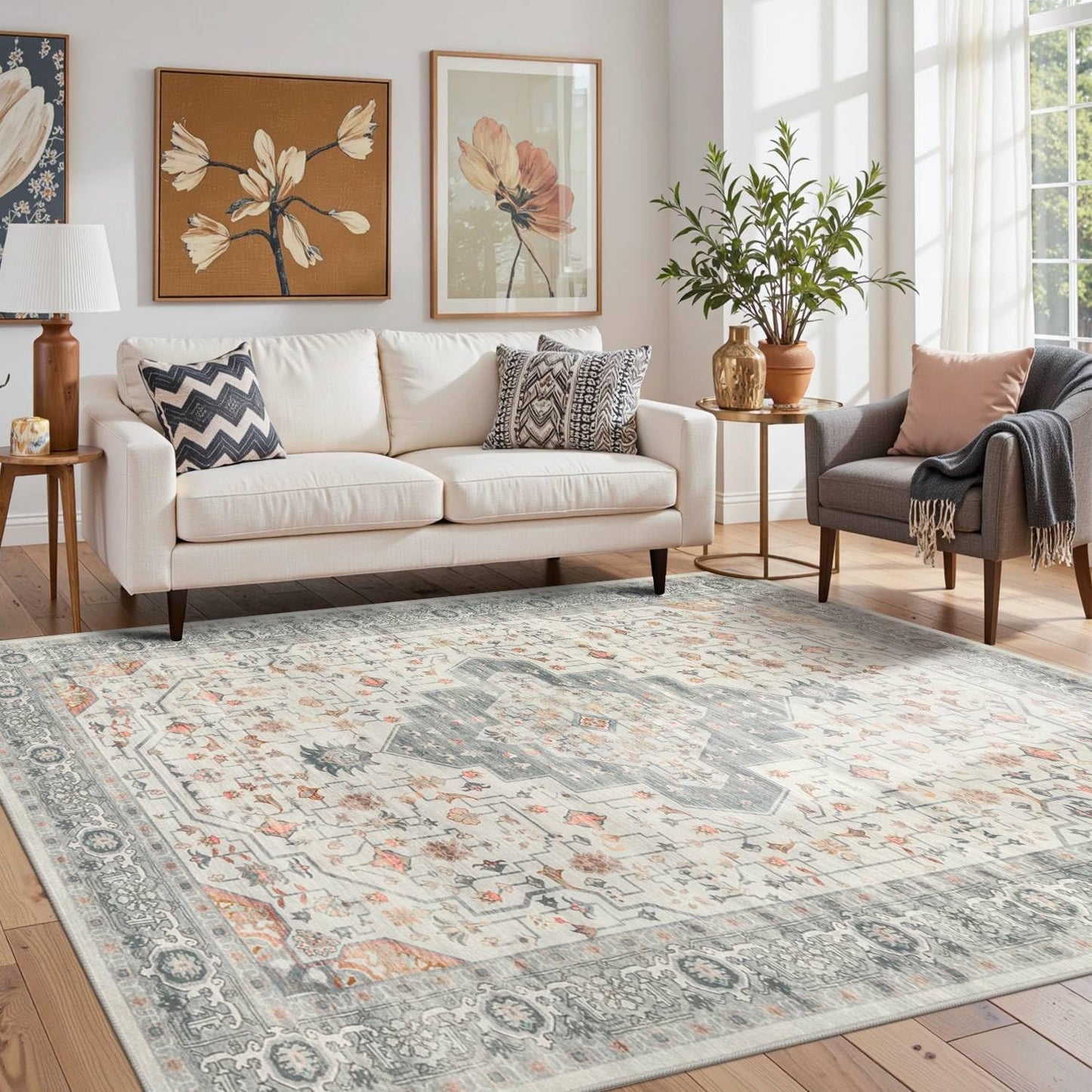 5X7 Taupe Washable Area Rug for Living Room and Office Use