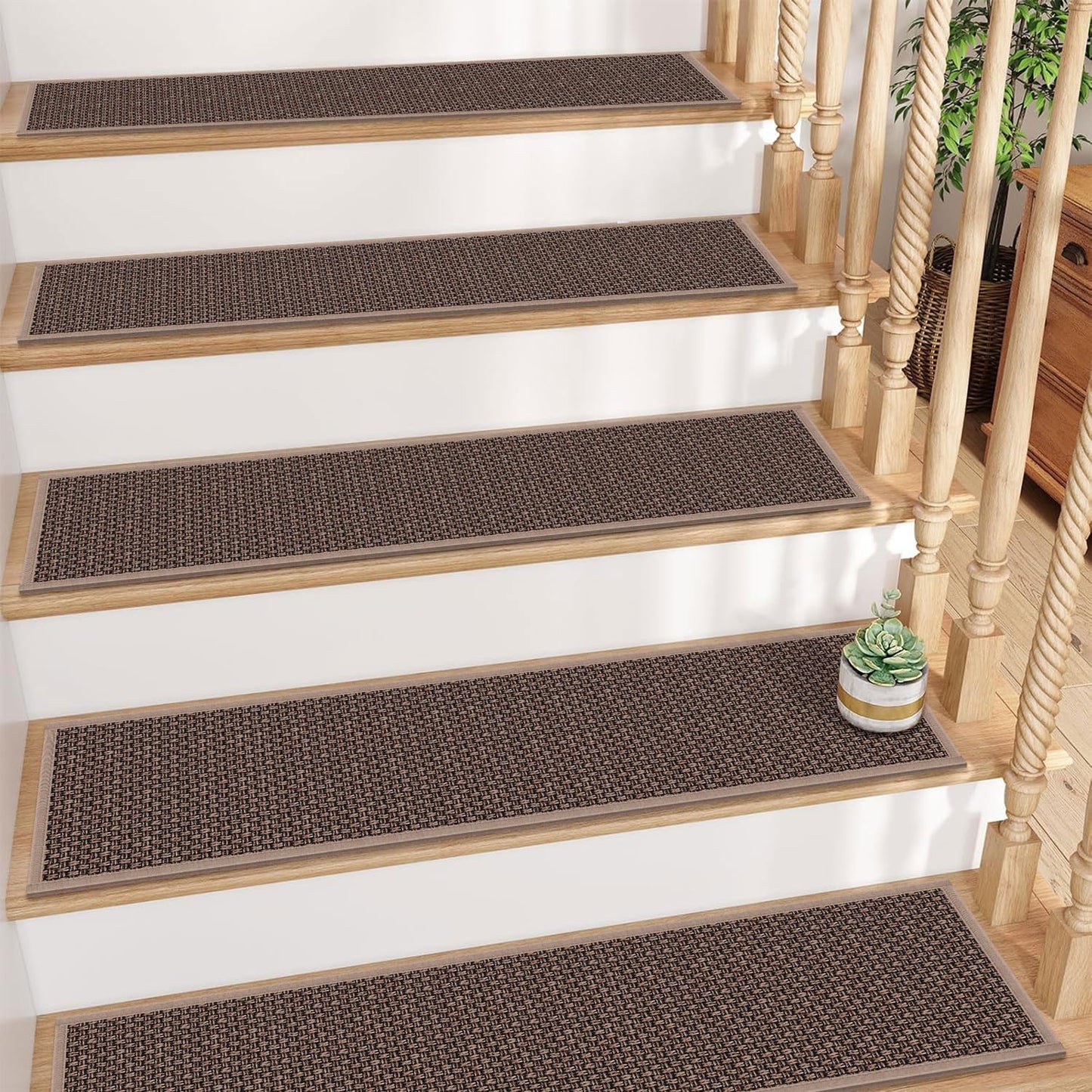 GOYLSER Rubber Backed Jute Carpet Stair Treads for Safety