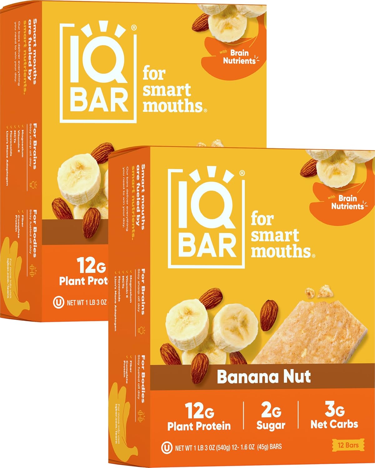 IQBAR Brain and Body Protein Bars - Banana Nut Flavor - 24 Count