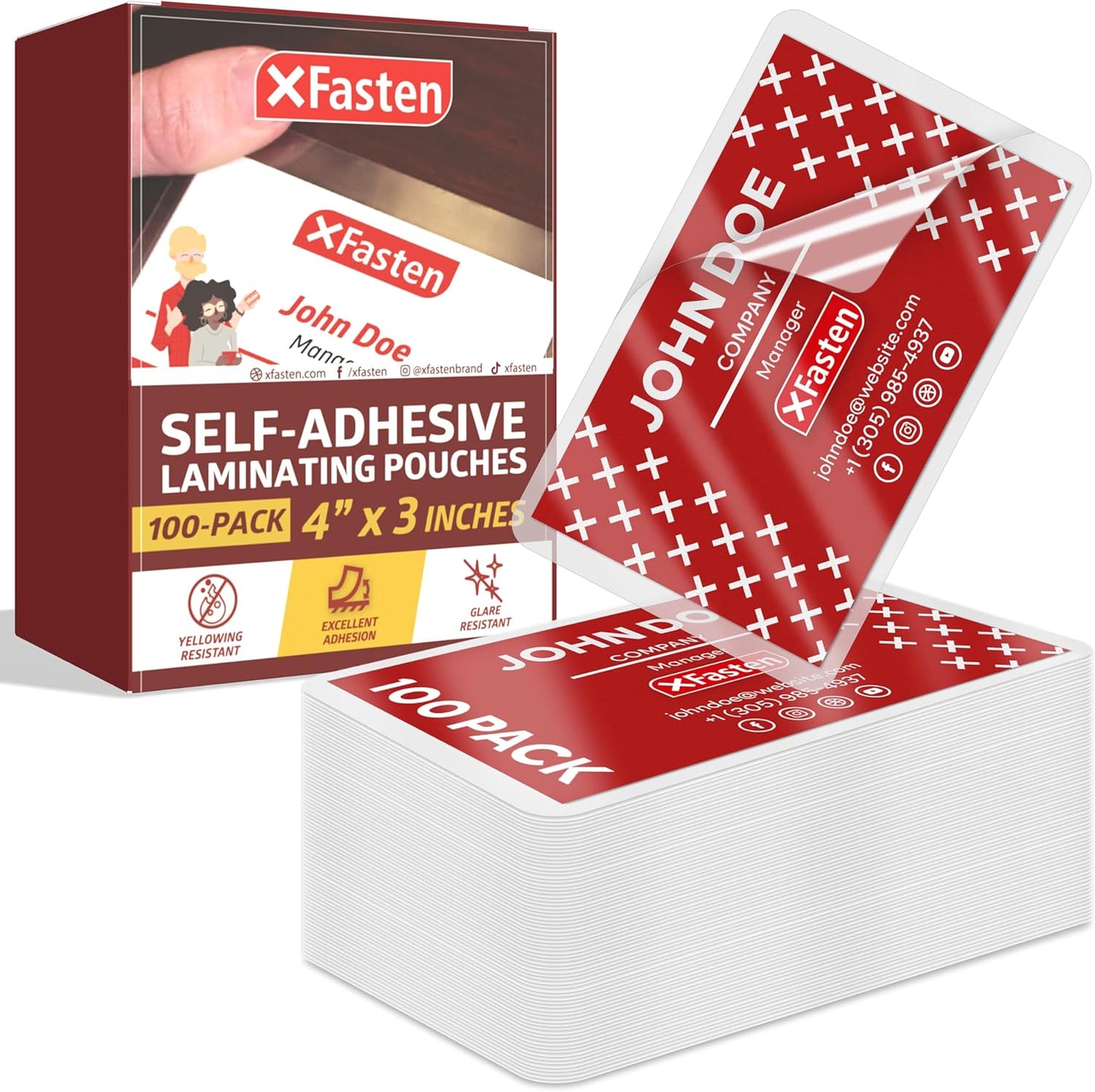 XFasten Self Seal Laminating Pouches for Business Cards 100-Pack