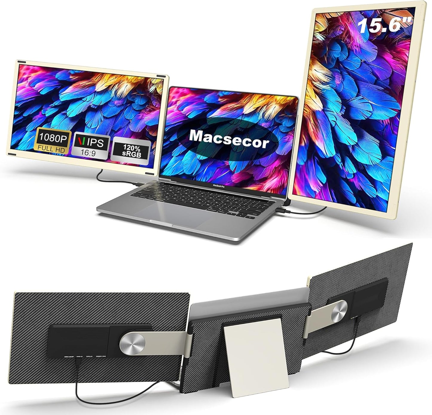 Triple Portable Laptop Monitor Extender - FHD 1080P with Rotation Kickstand