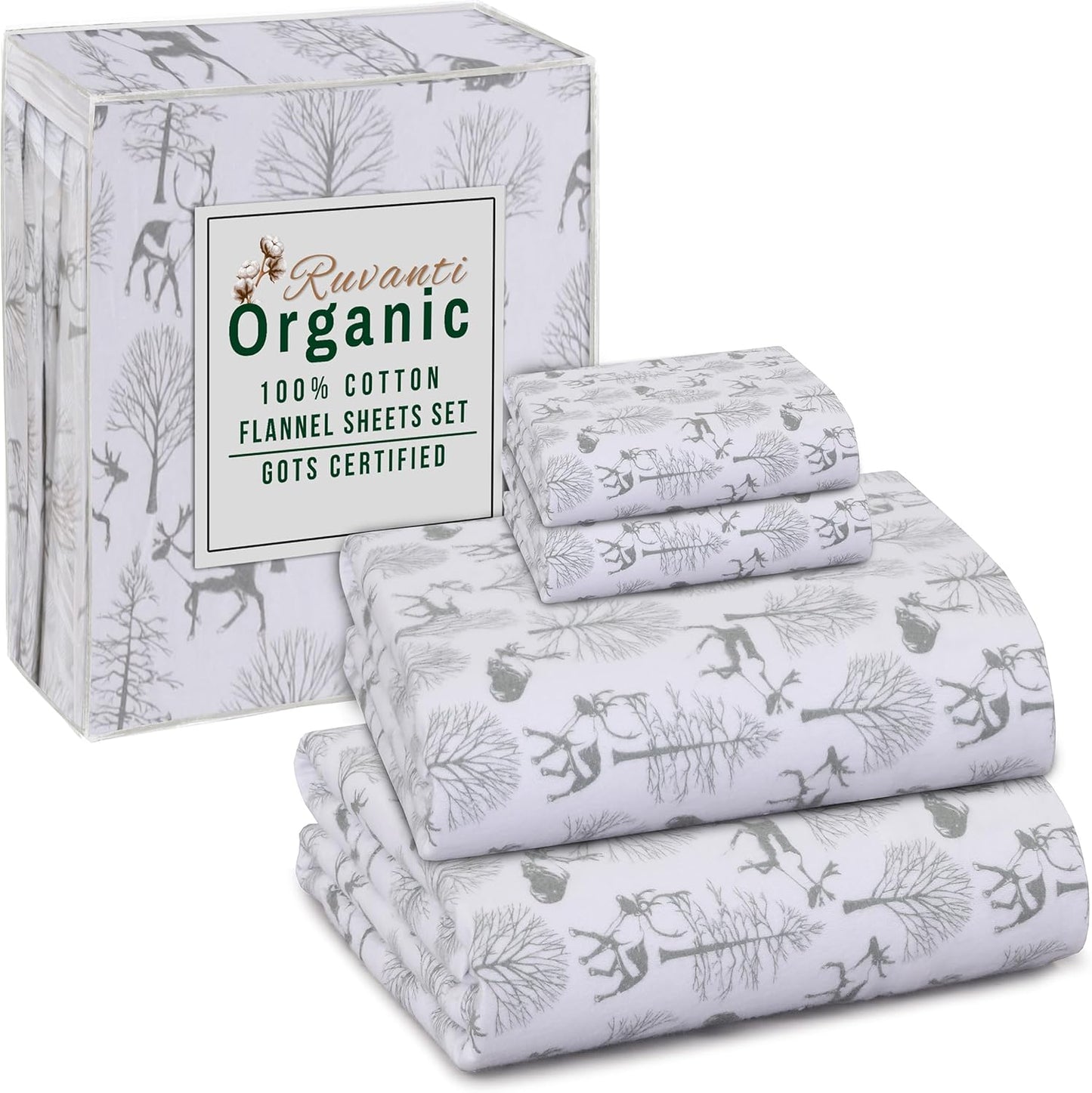 RUVANTI Flannel Sheets Queen Size - Cozy Organic Cotton Set