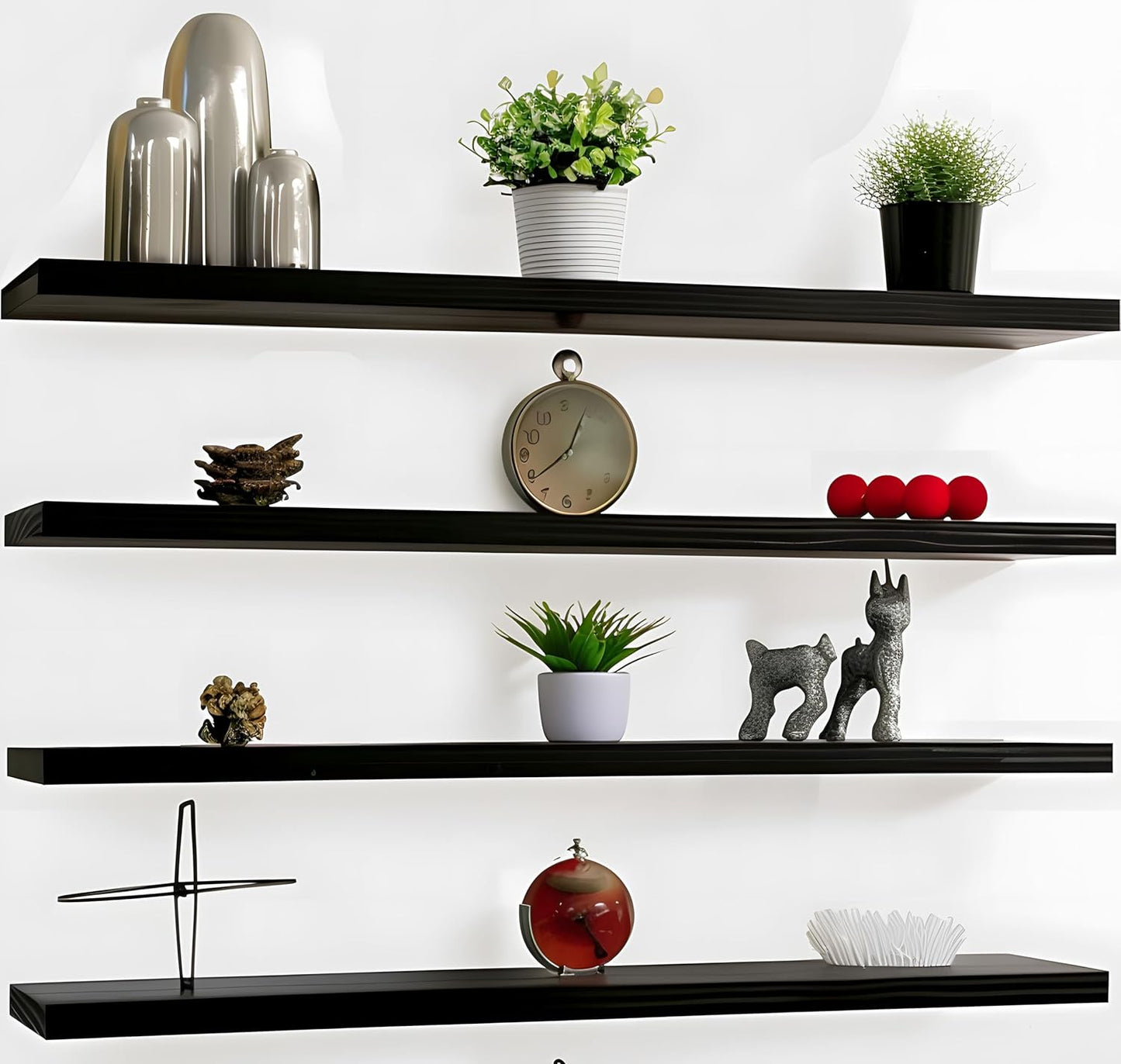 Wood Floating Shelves for Wall Decor, Rustic Style Set of 4