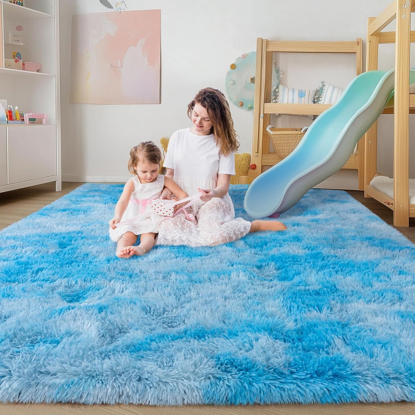 Ultra Soft Rugs for Living Room 6x9 Tie-dye Light Blue
