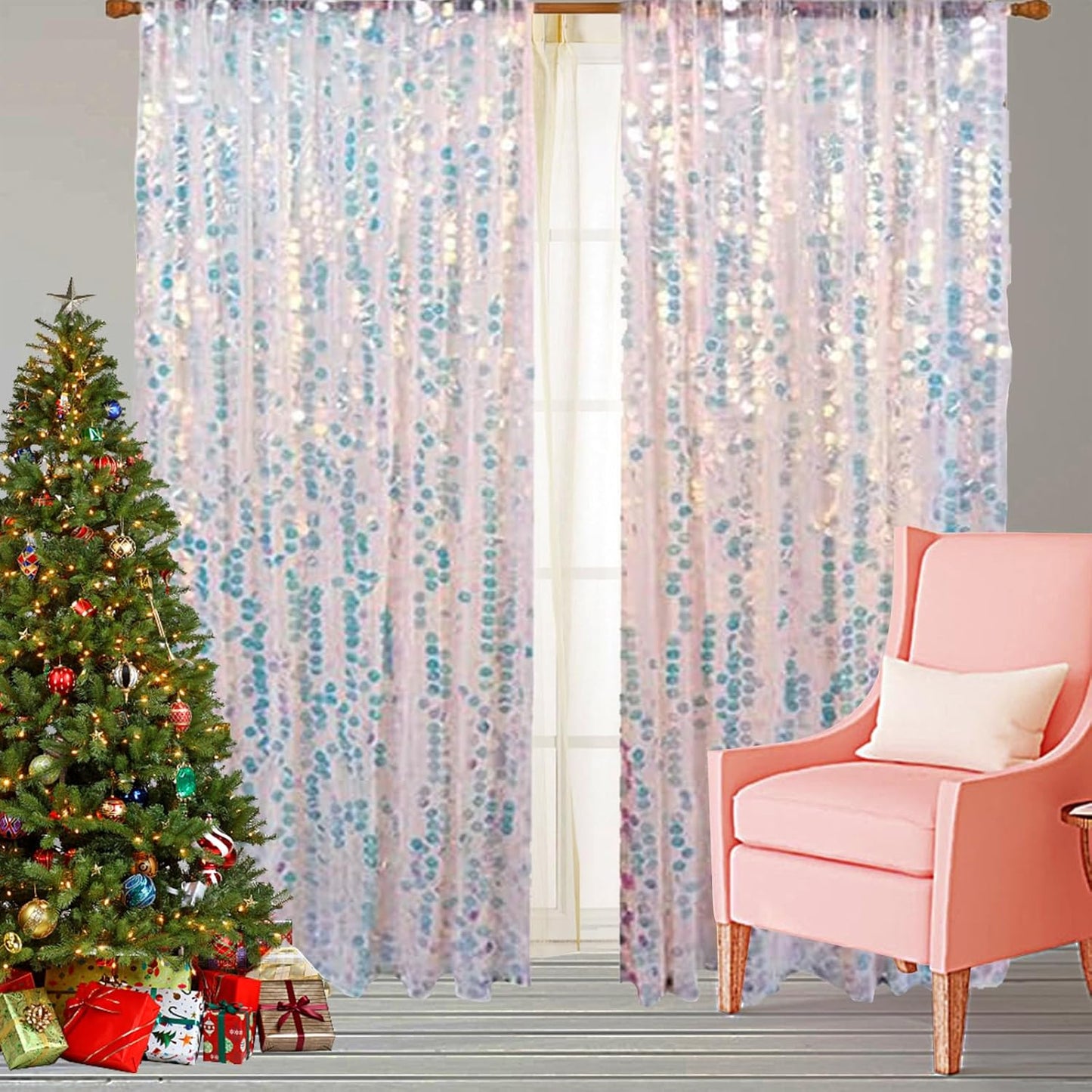 Stunning 9x8FT Iridescent Big Sequin Backdrop Curtains for Events
