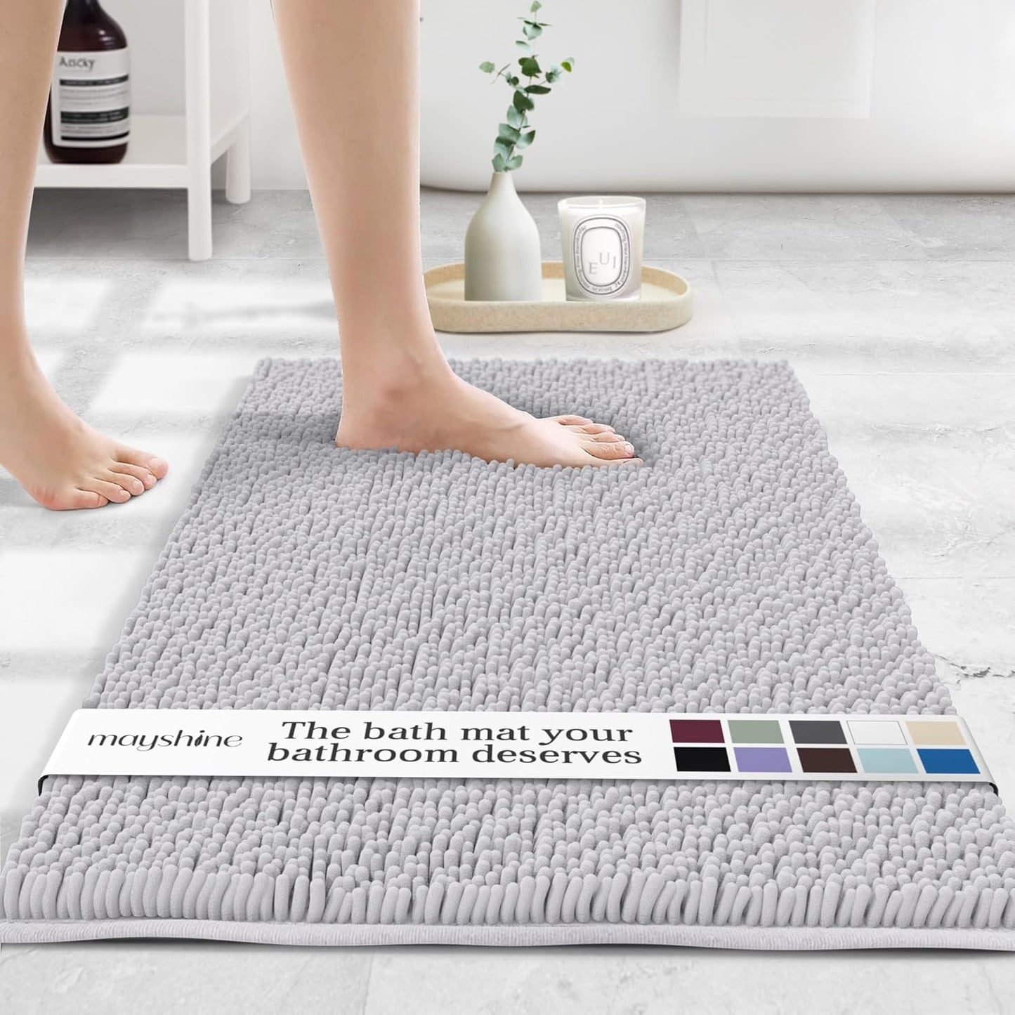 MAYSHINE Plush Shaggy Chenille Bath Mat for Comfort and Style
