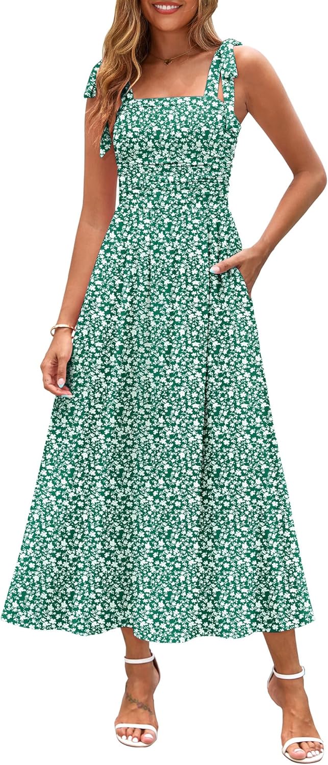 Zattcas Womens Floral Maxi Dress with Pockets for Summer Fun