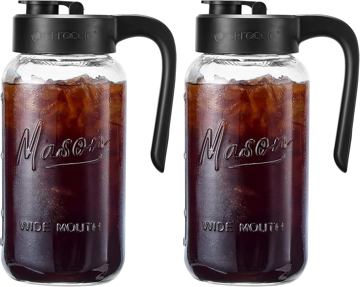 Mason Jar Pitcher Set of 2 - Airtight Leakproof Glass Pitcher