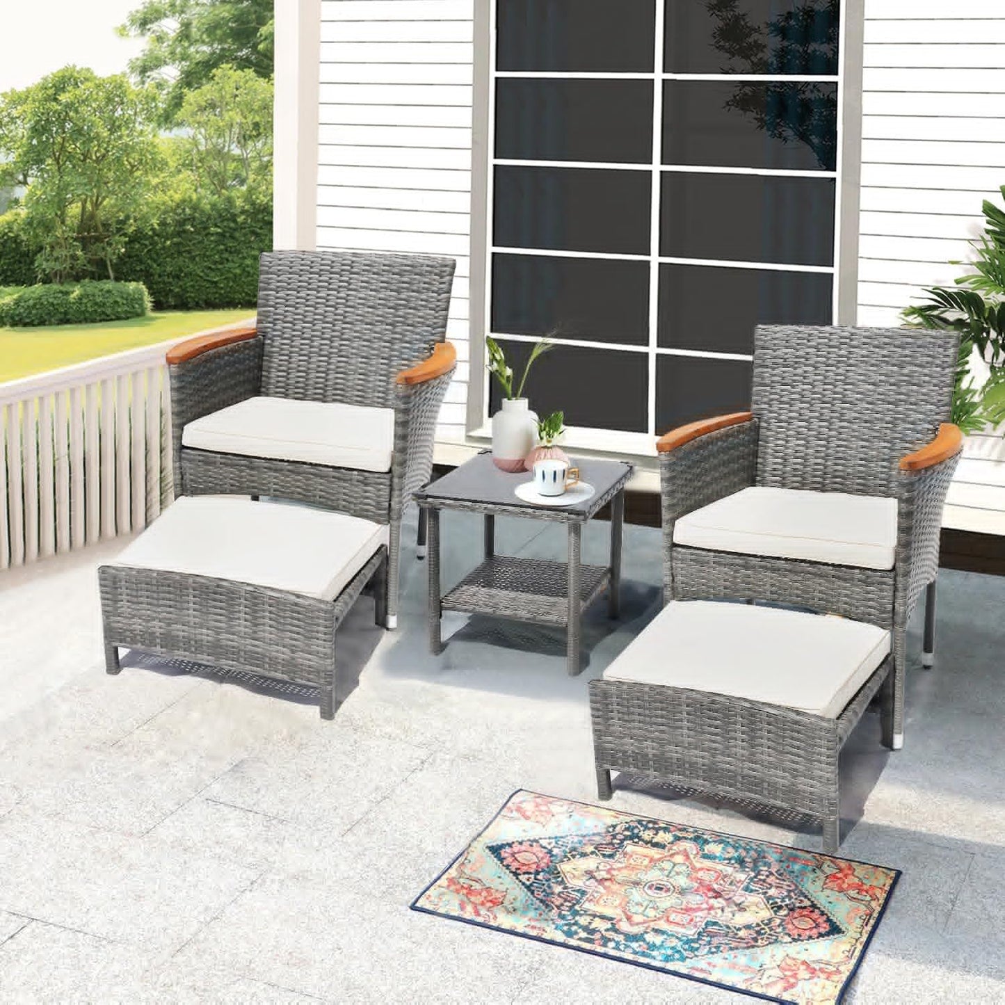 5 PCS Outdoor Patio Furniture Set with Table & Ottoman for Comfort