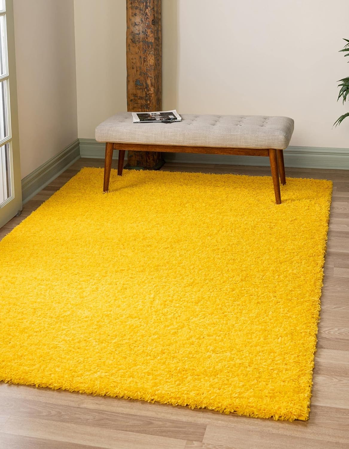 Uber Cozy Solid Shag Collection Rug 3ft x 5ft Tuscan Sun Yellow