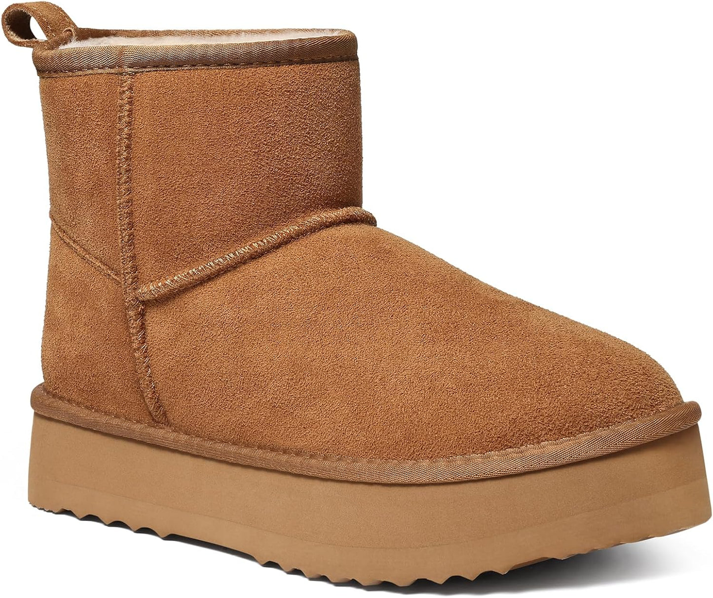 Litfun Suede Platform Mini Boots for Women with Fur Lining