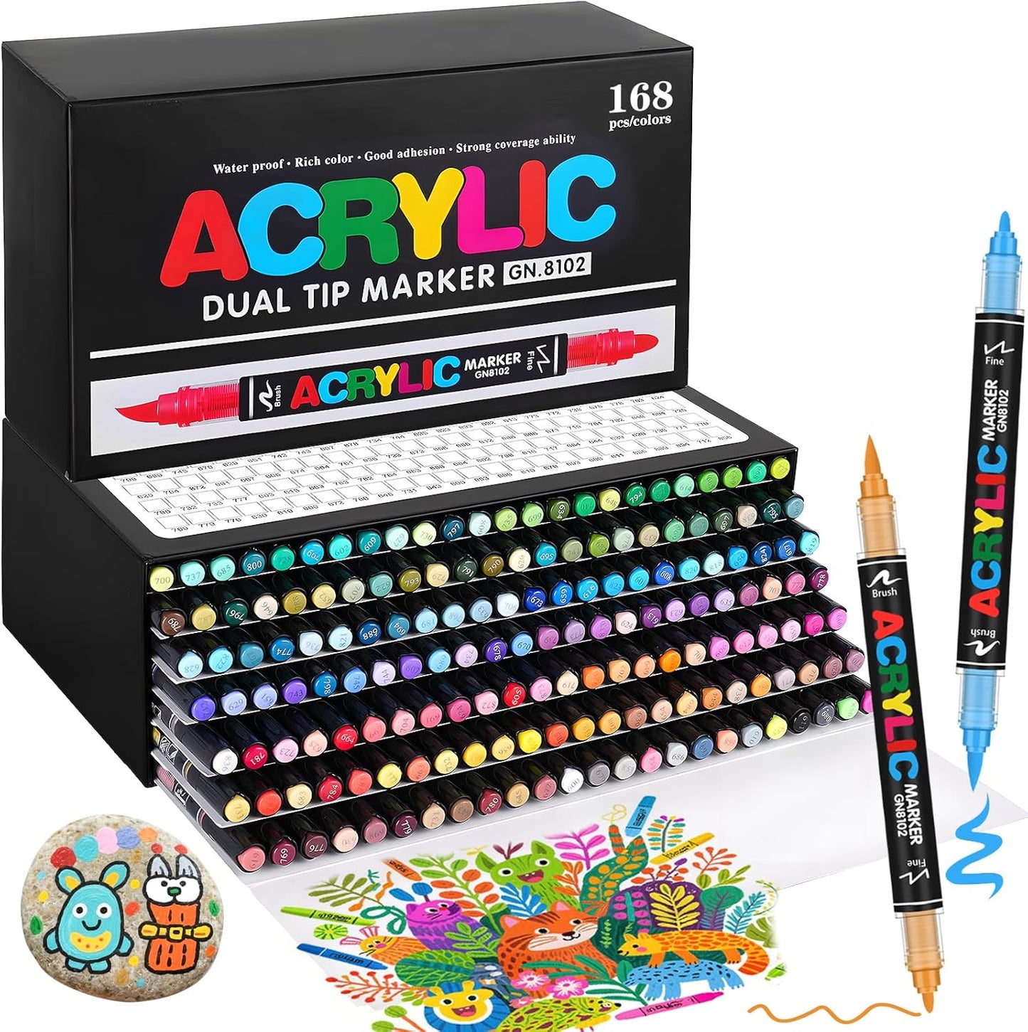 168 Colors Dual Tip Acrylic Paint Pens for Crafting & DIY