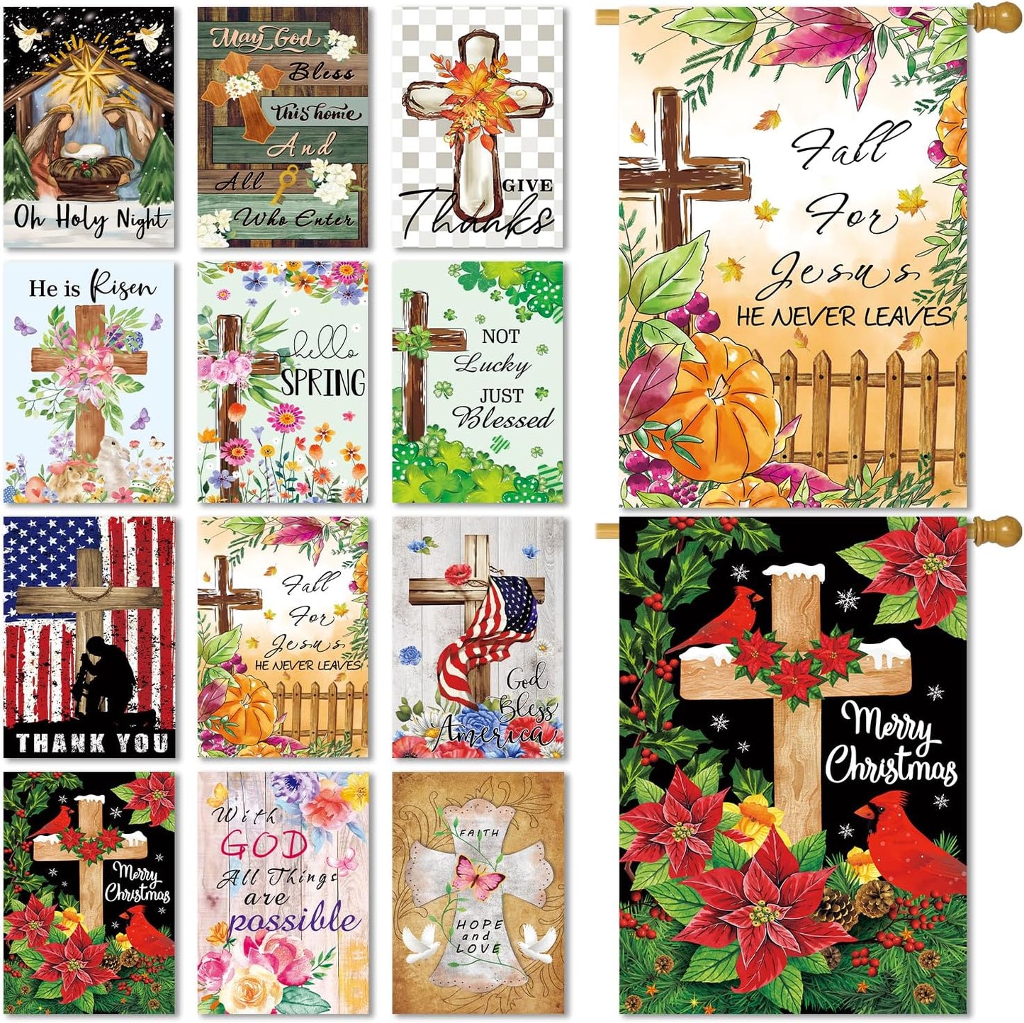Christian Seasonal Garden Flags Set of 12 for Every Occasion