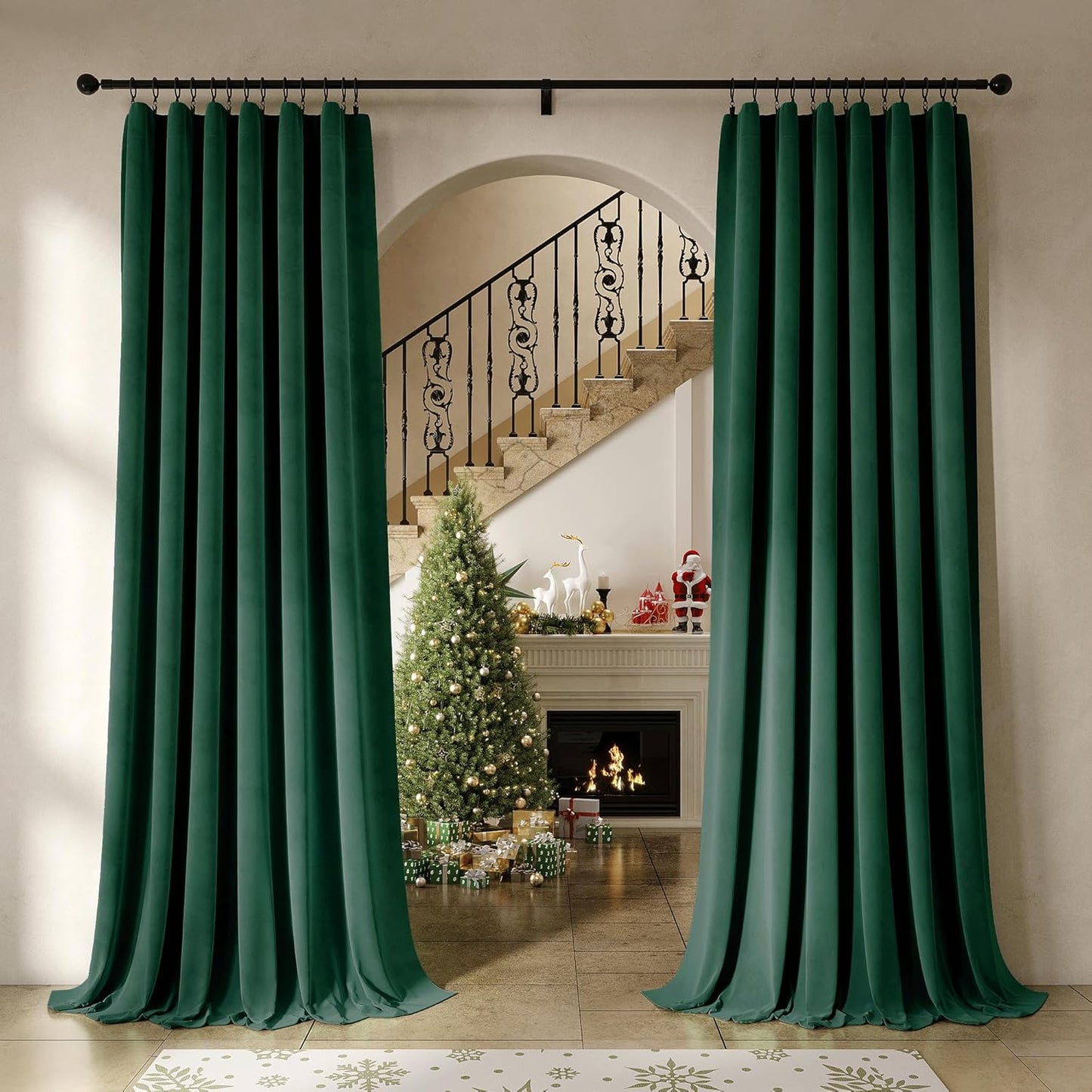 Beauoop Dark Green Velvet Curtains for Luxury Room Darkening