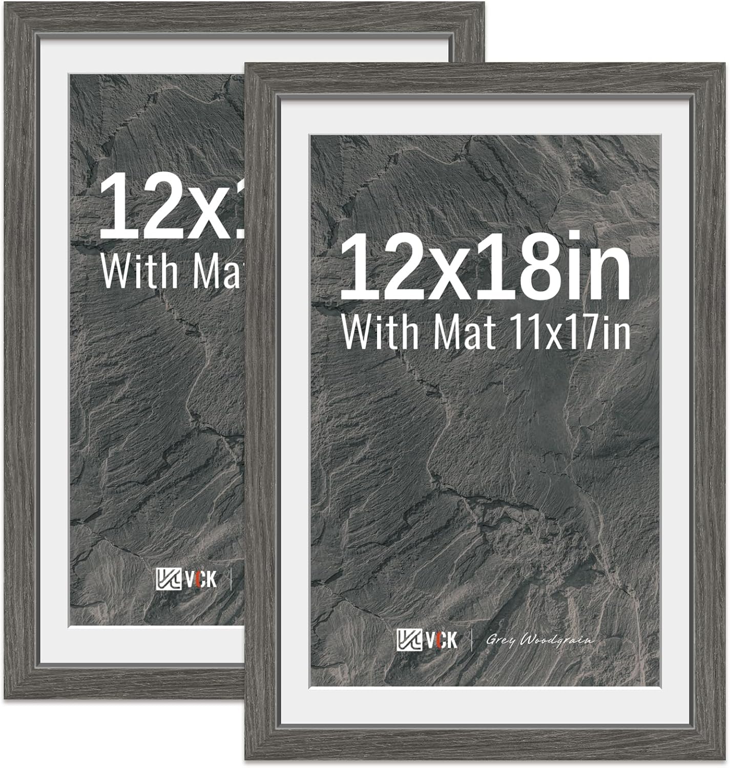 VCK 12x18 Picture Frame 2 Pack - Grey, High-End Wood Frames