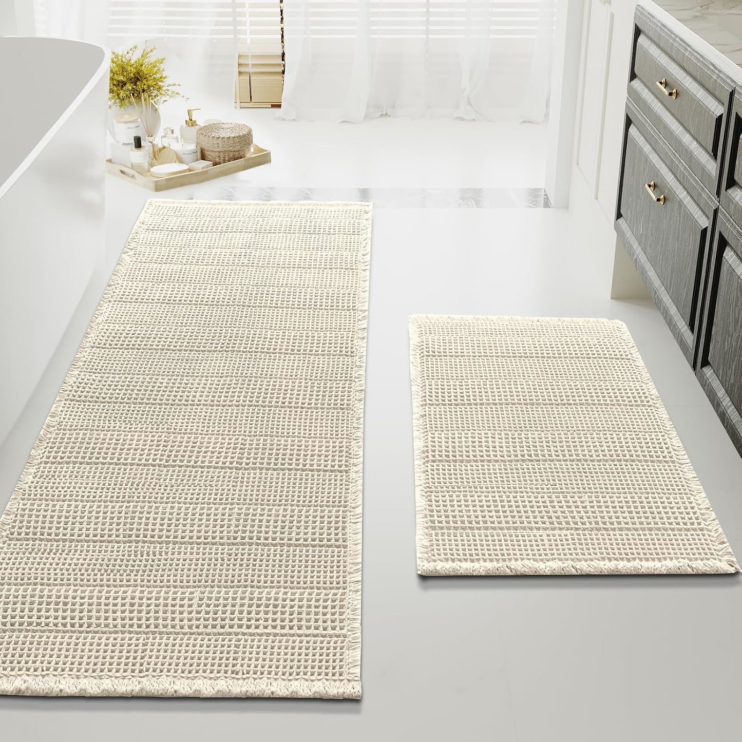 Super Absorbent Waffle Bath Mat Set for Luxurious Bathroom Floors