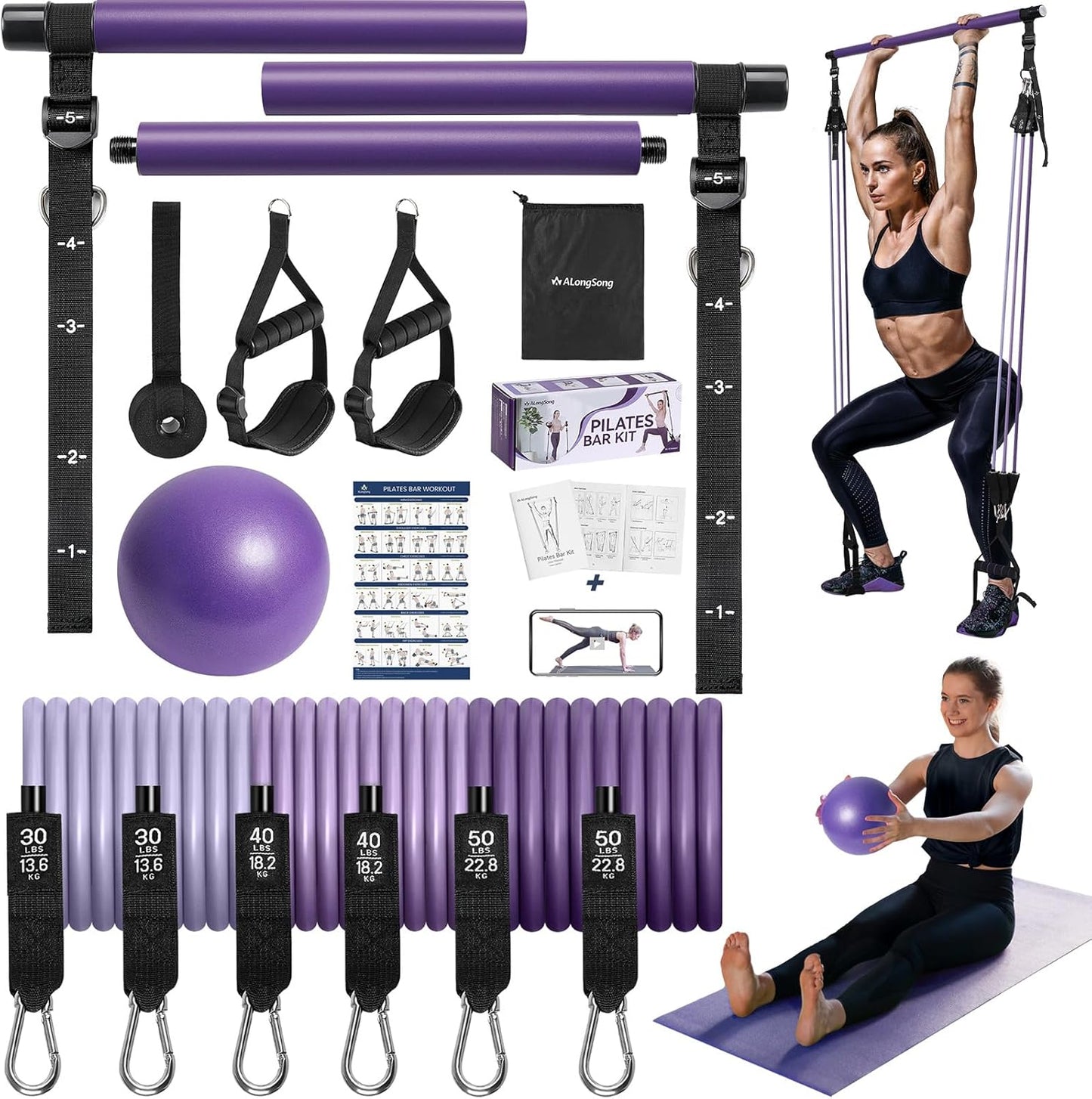 Upgraded Pilates Bar Kit with Resistance Bands for Home Workouts