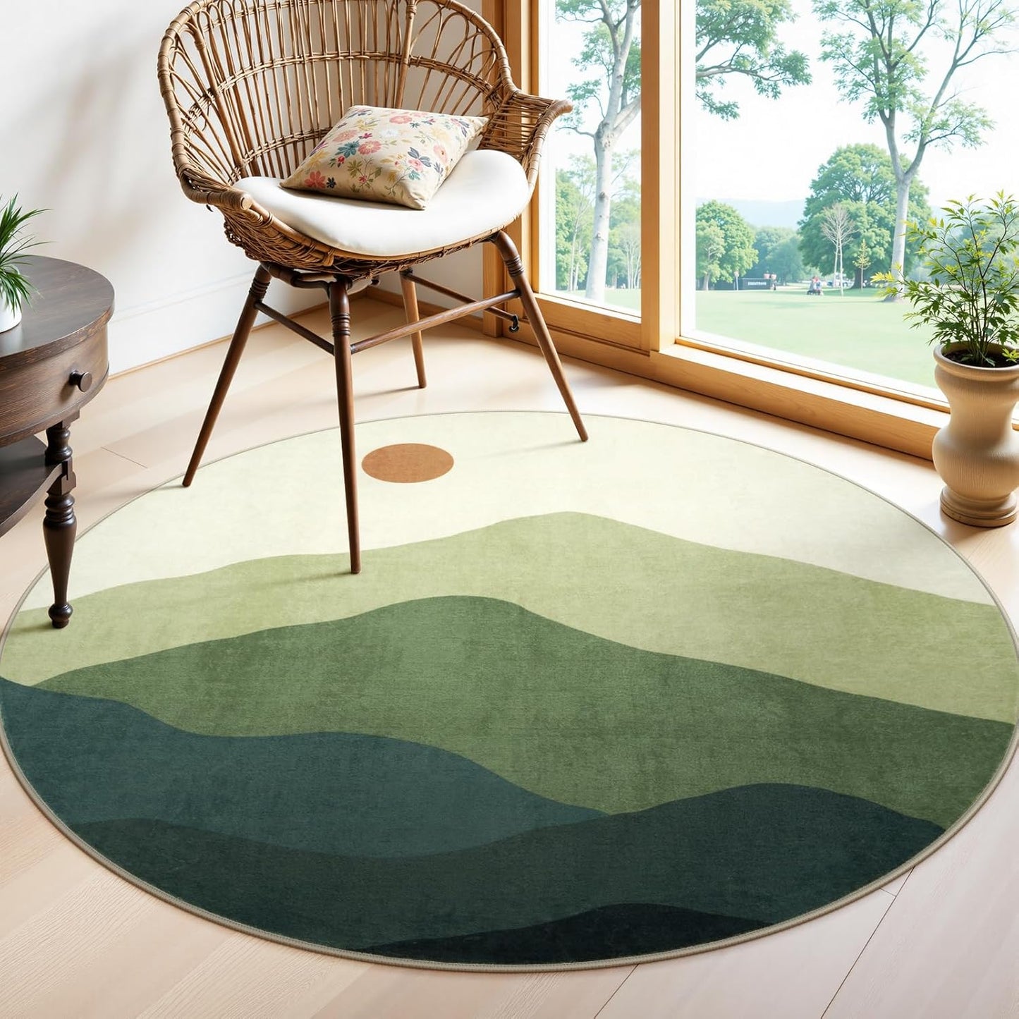 4ft Abstract Round Rug - Soft Washable Non-Slip Circle Rug