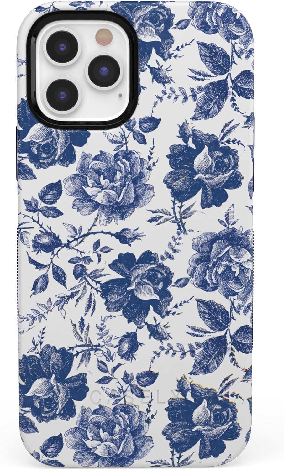 Casely iPhone 12/12 Pro Floral Case - Blue & White Rose Design