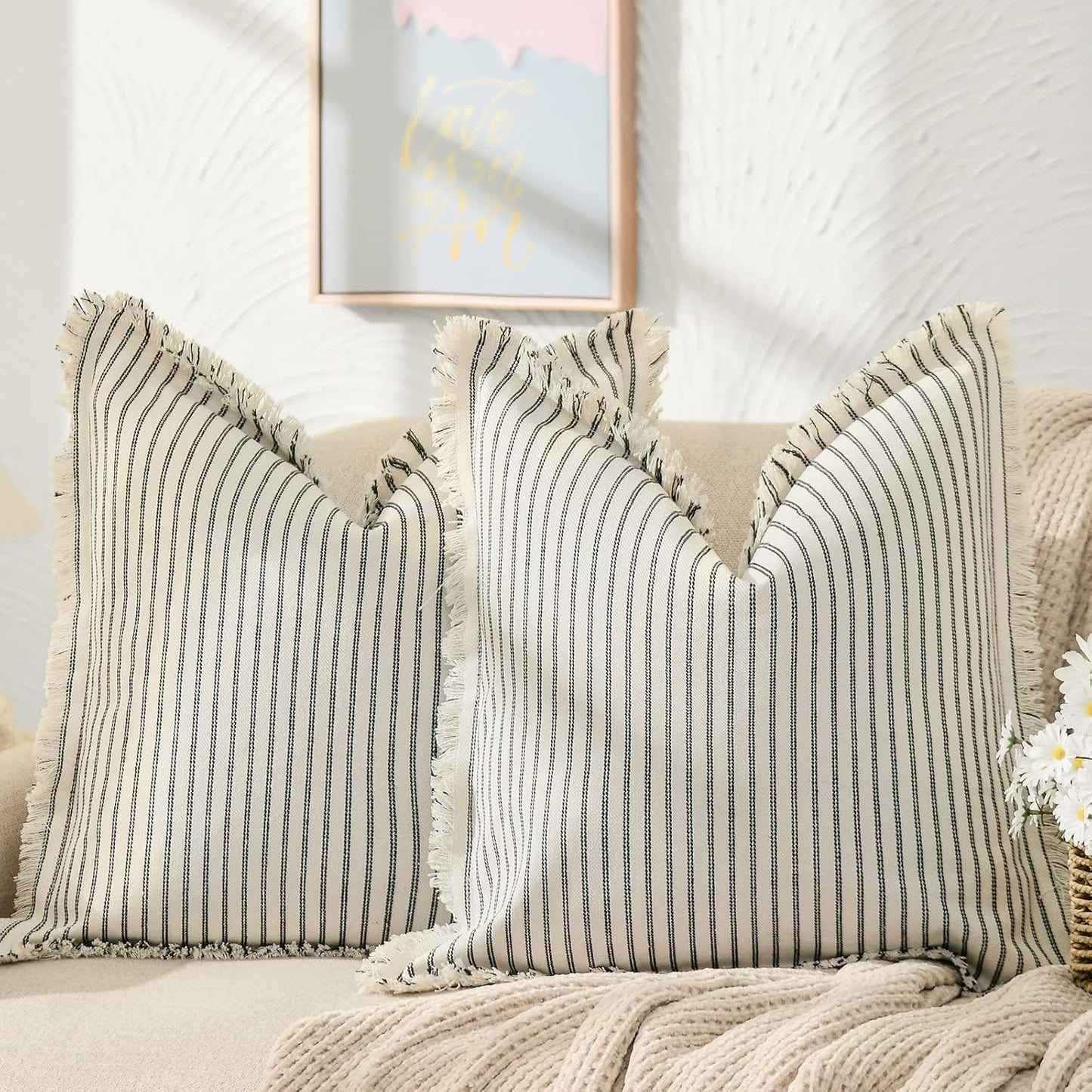 ZWJD Throw Pillow Covers 26x26 Chic Cotton Decorative Pillows