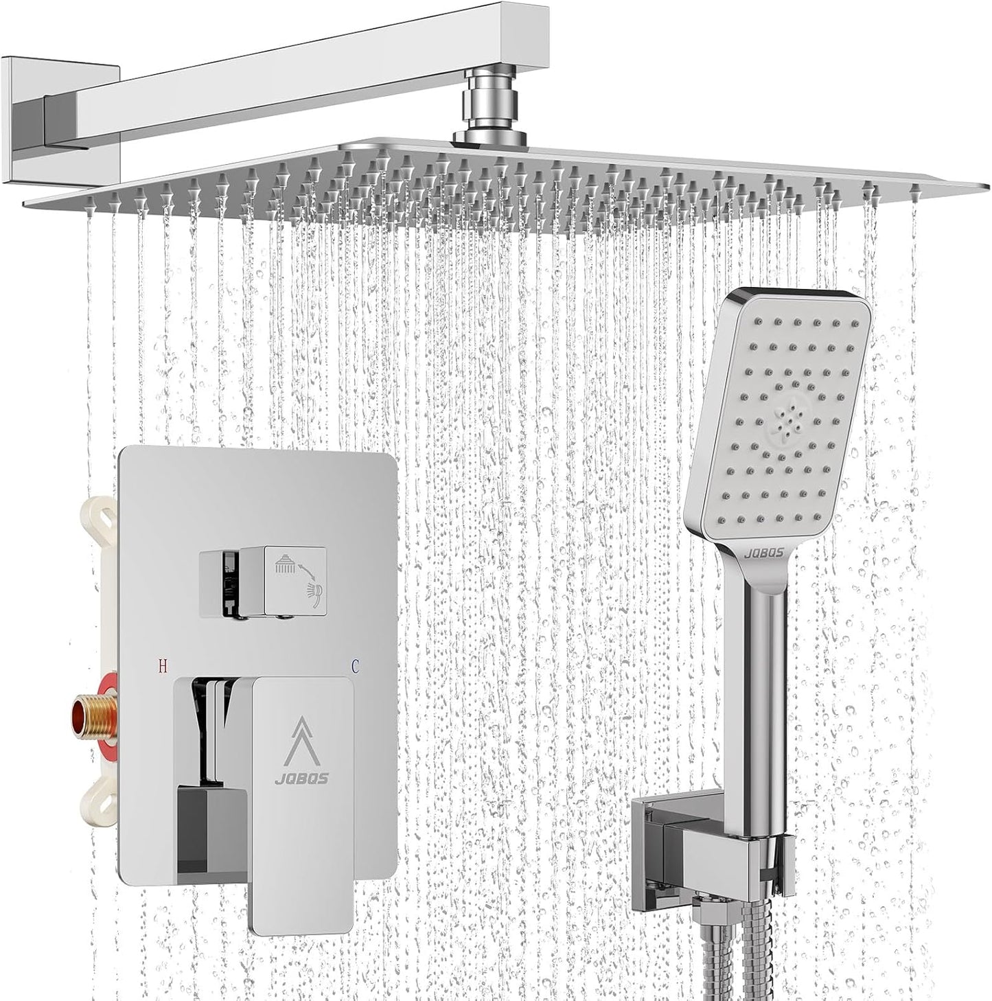 Modern Rain Brass Shower System with High Pressure Diverter Set