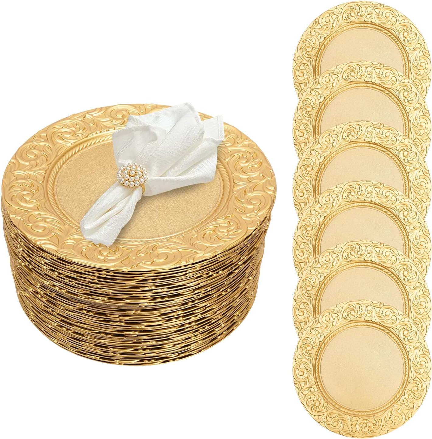 100 Pcs Elegant Phoenix Pattern Charger Plates Set - Perfect for Wedding Events!