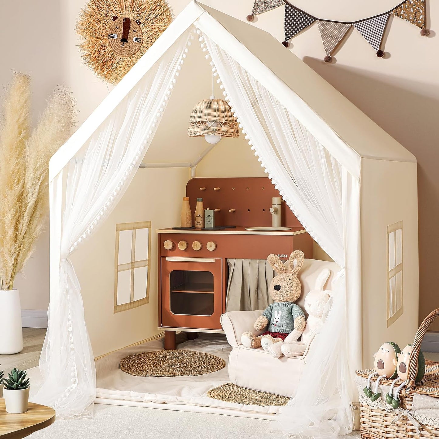 Spacious Beige Kids Playhouse for Indoor Outdoor Fun