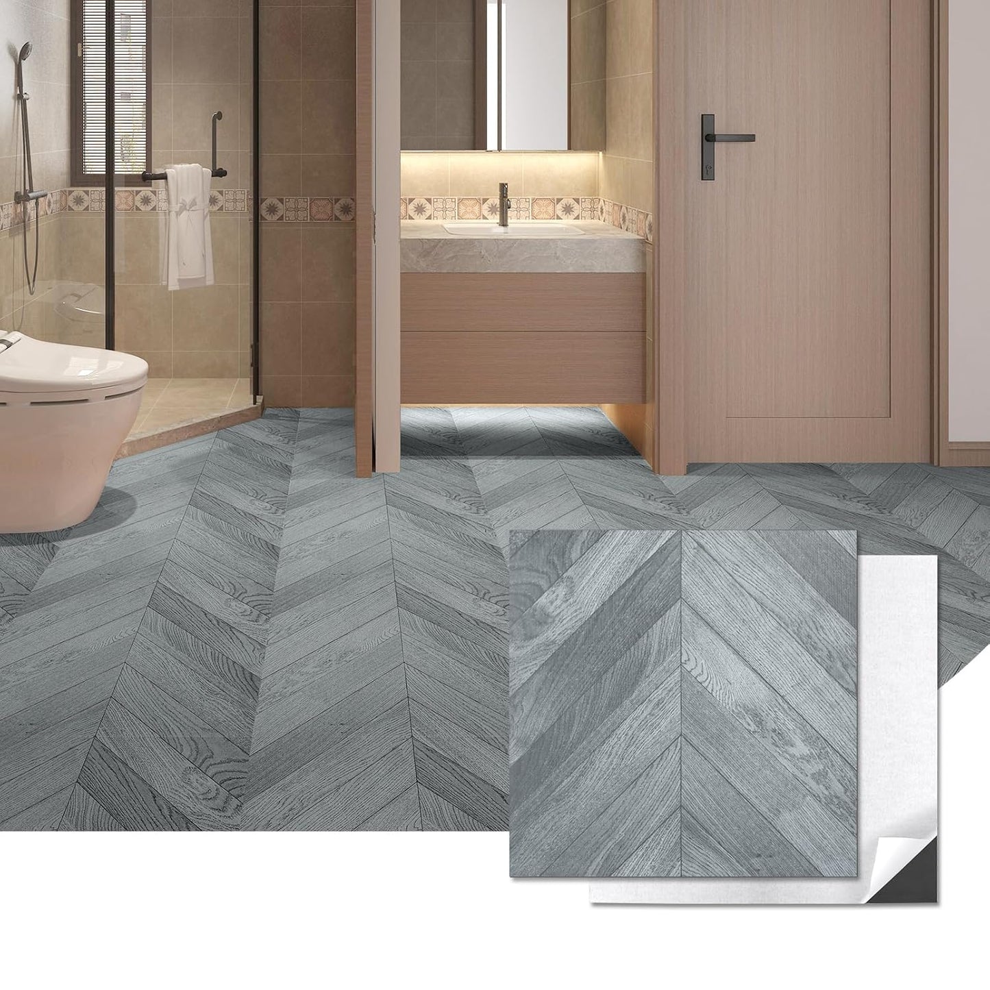 Herringbone Peel and Stick Vinyl Floor Tiles for Easy Updates