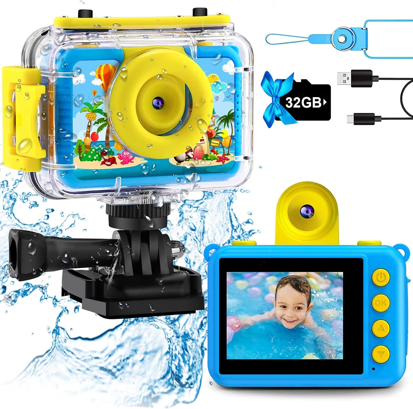 GKTZ Kids Camera - Waterproof Underwater Action Camera for Fun