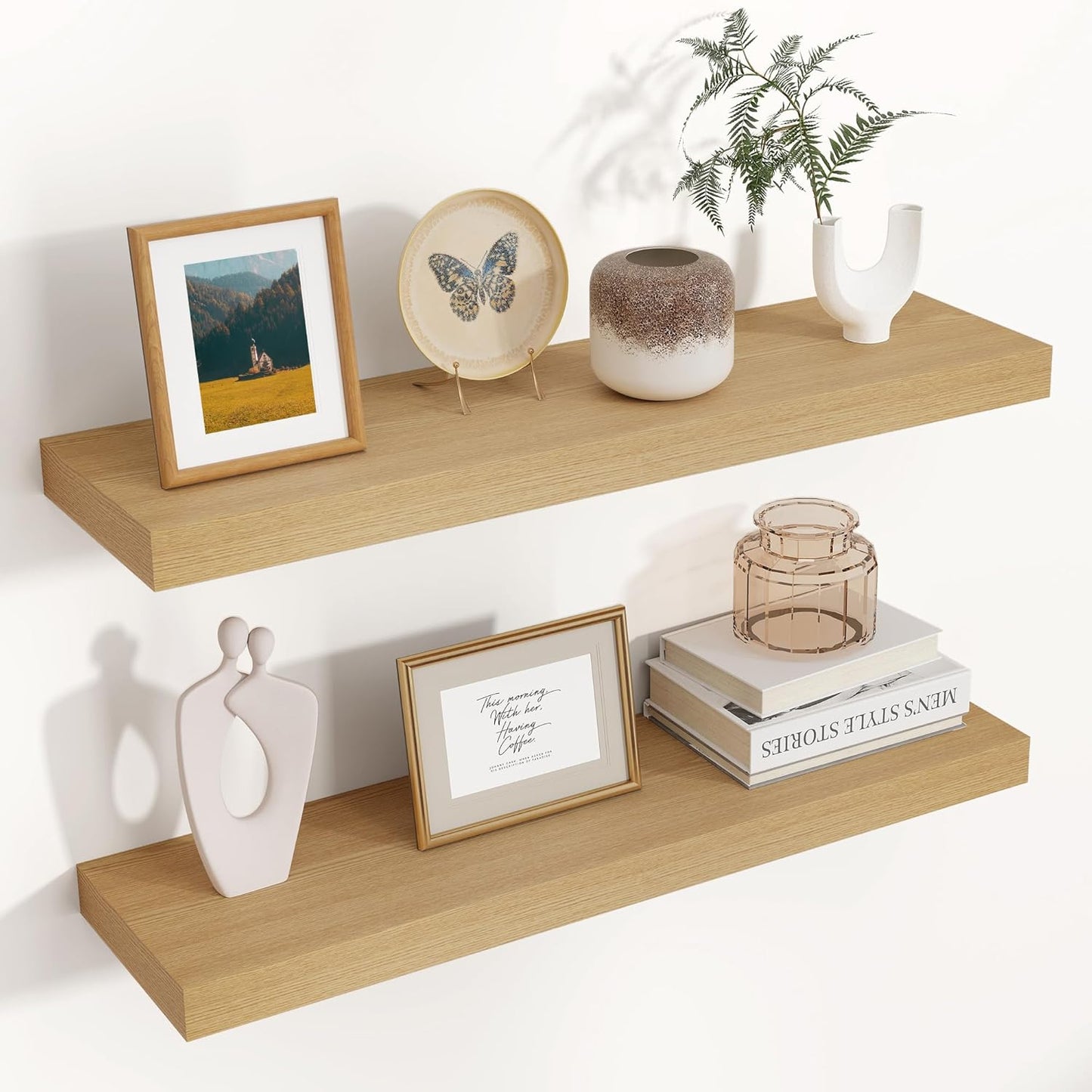 Floating Shelves for Wall - 24in x 6.7in x 1.4in Oak Design