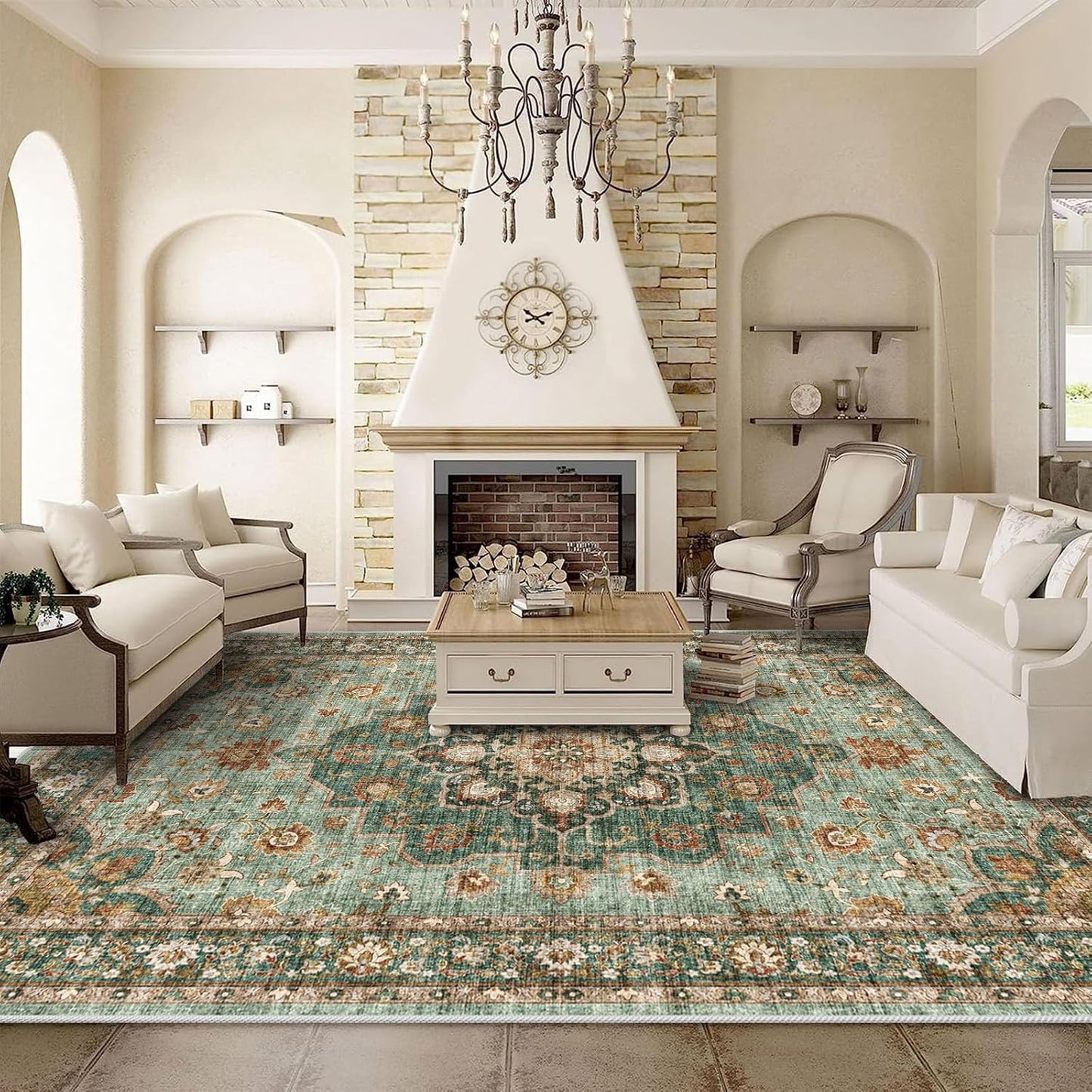 Washable Oriental Area Rug - 9x12 Soft Carpet for Living Room