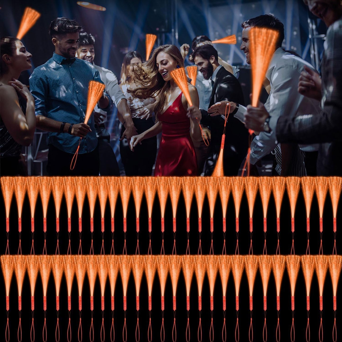 60 Pack Orange Glow Fiber Optic Wands for Parties and Events