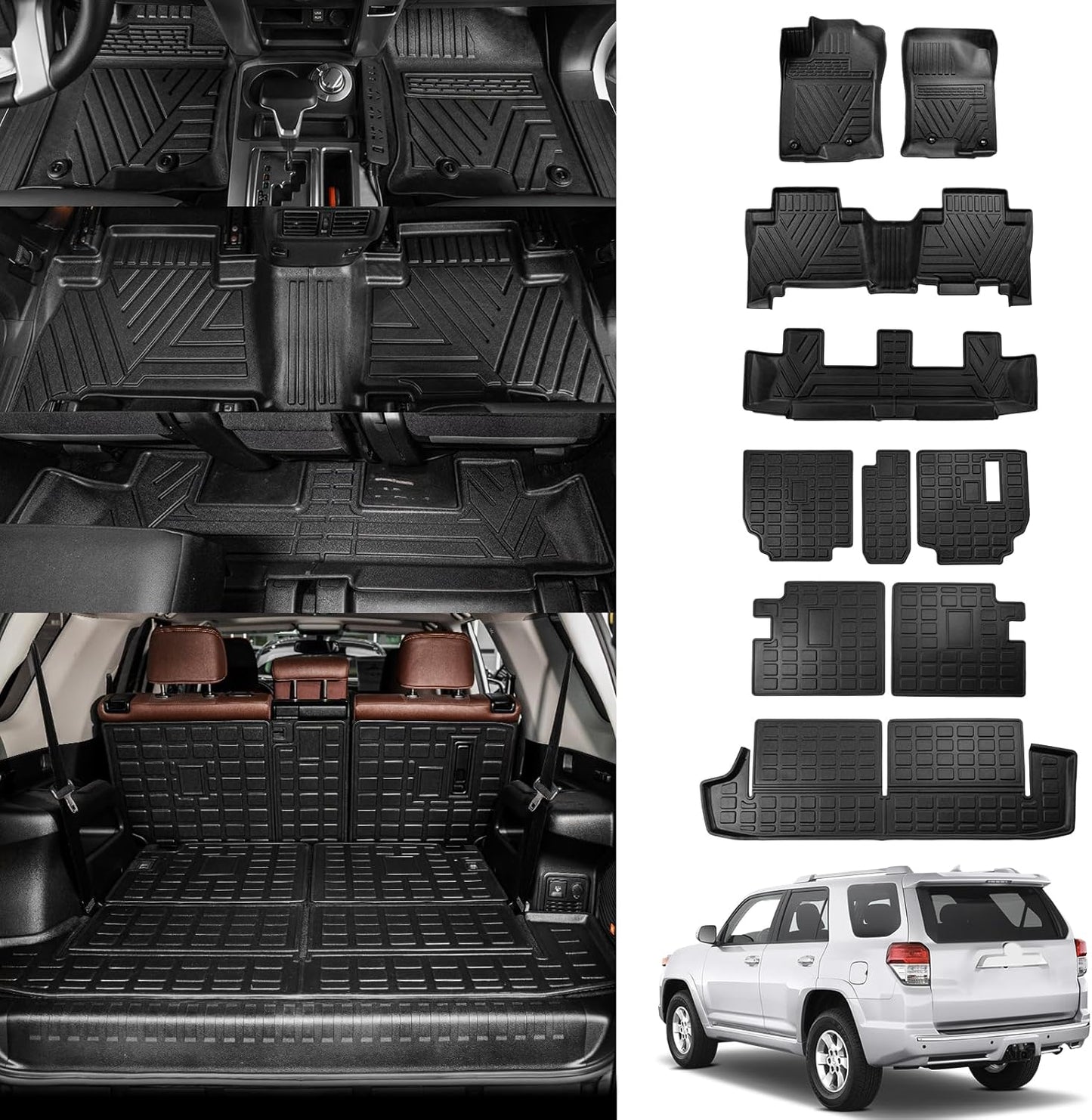 Floor Mats Compatible with 2013-2024 Toyota 4Runner for 7 Seats