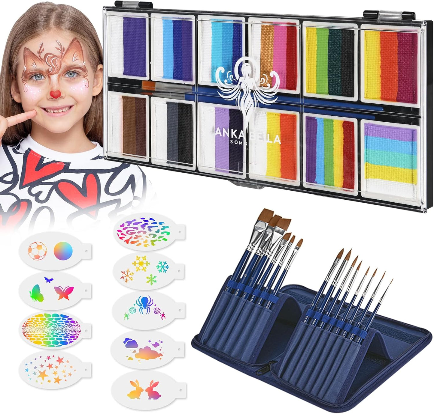 Professional Face Painting Kit for Kids with Stencils & Brushes