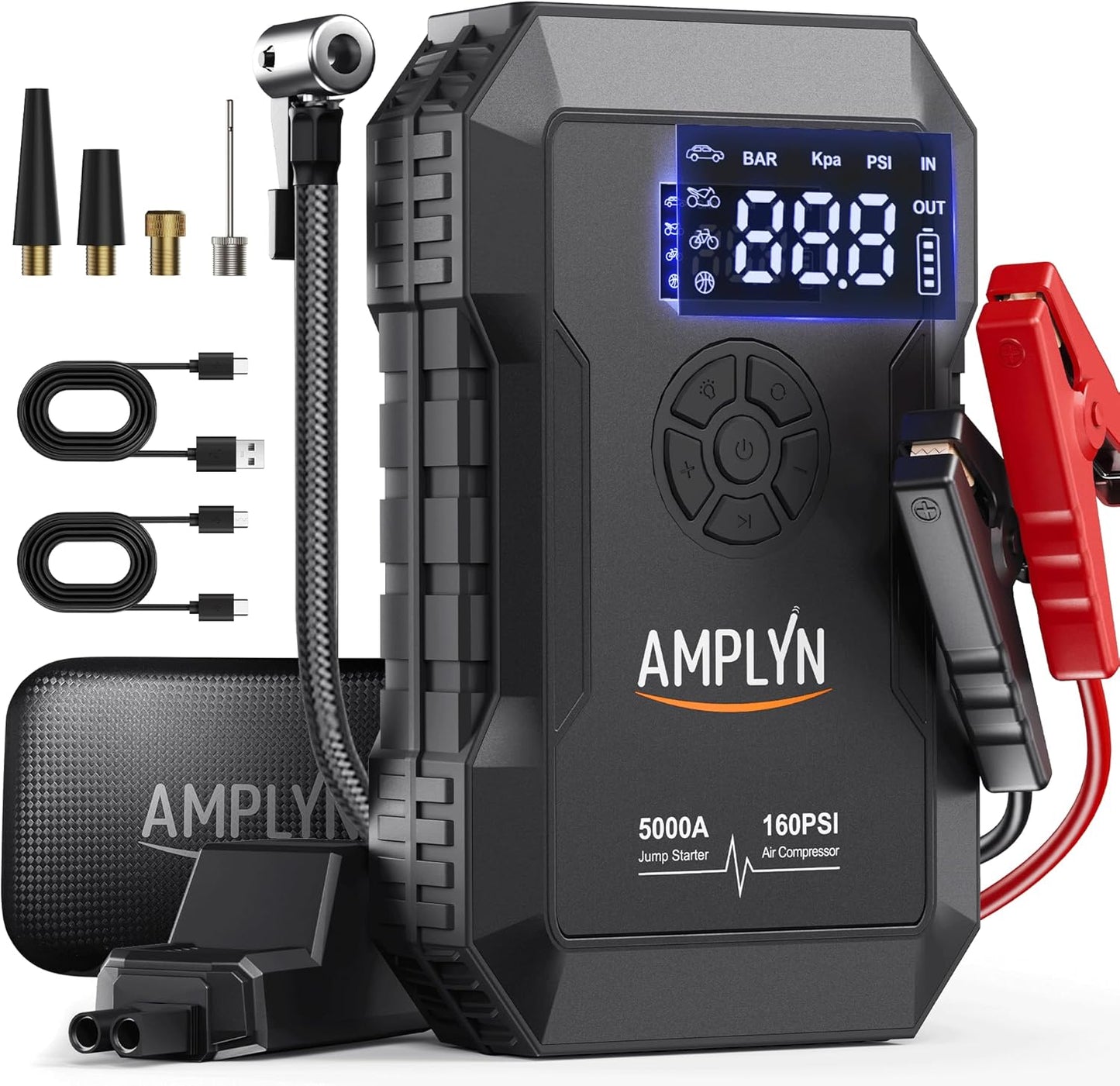 Car Battery Jump Starter with Air Compressor 160PSI for All Vehicles
