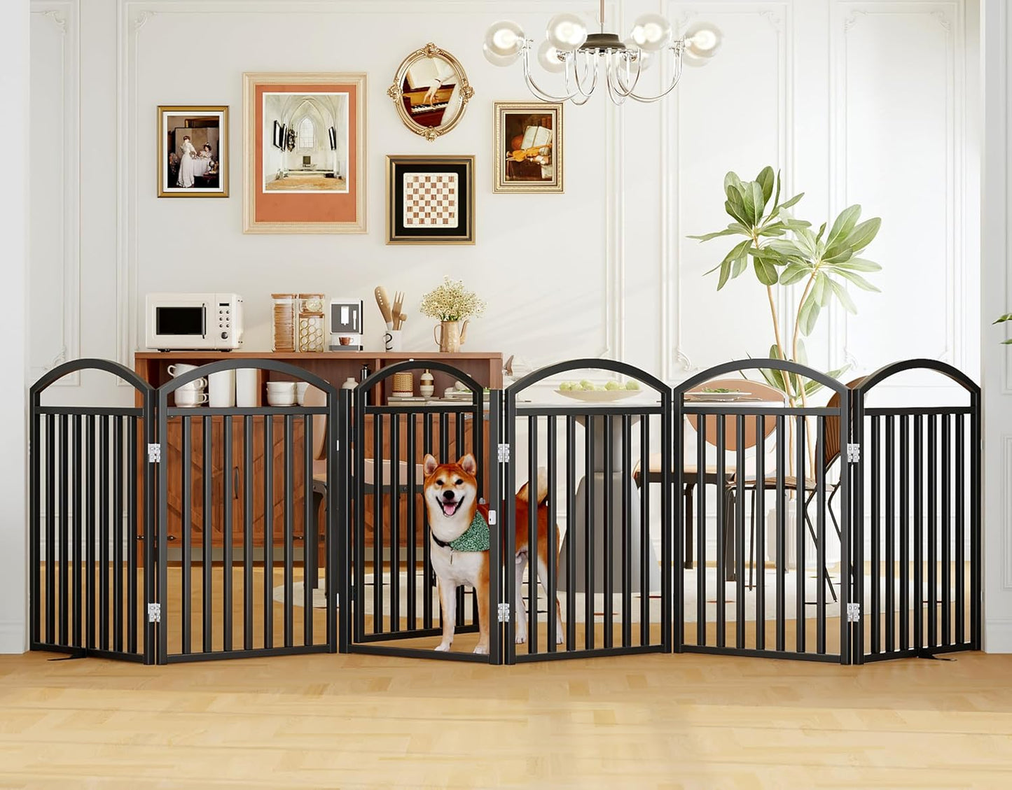 Folding No-Assembly Freestanding Dog Gate with Door for Pets