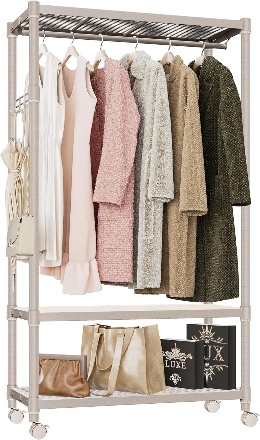 IZEUK Heavy Duty Rolling Garment Rack for Versatile Storage