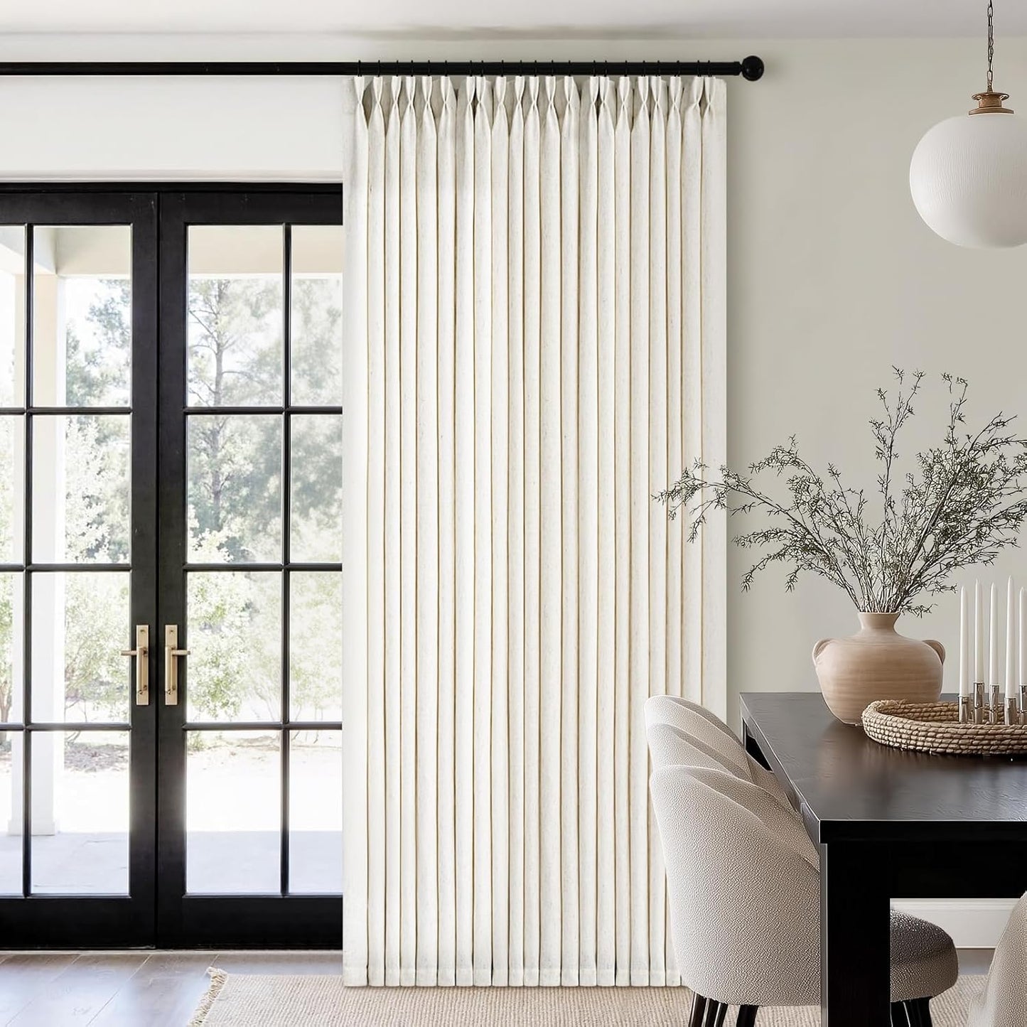 105 Inch Pinch Pleated Linen Curtains for Living Room Decor
