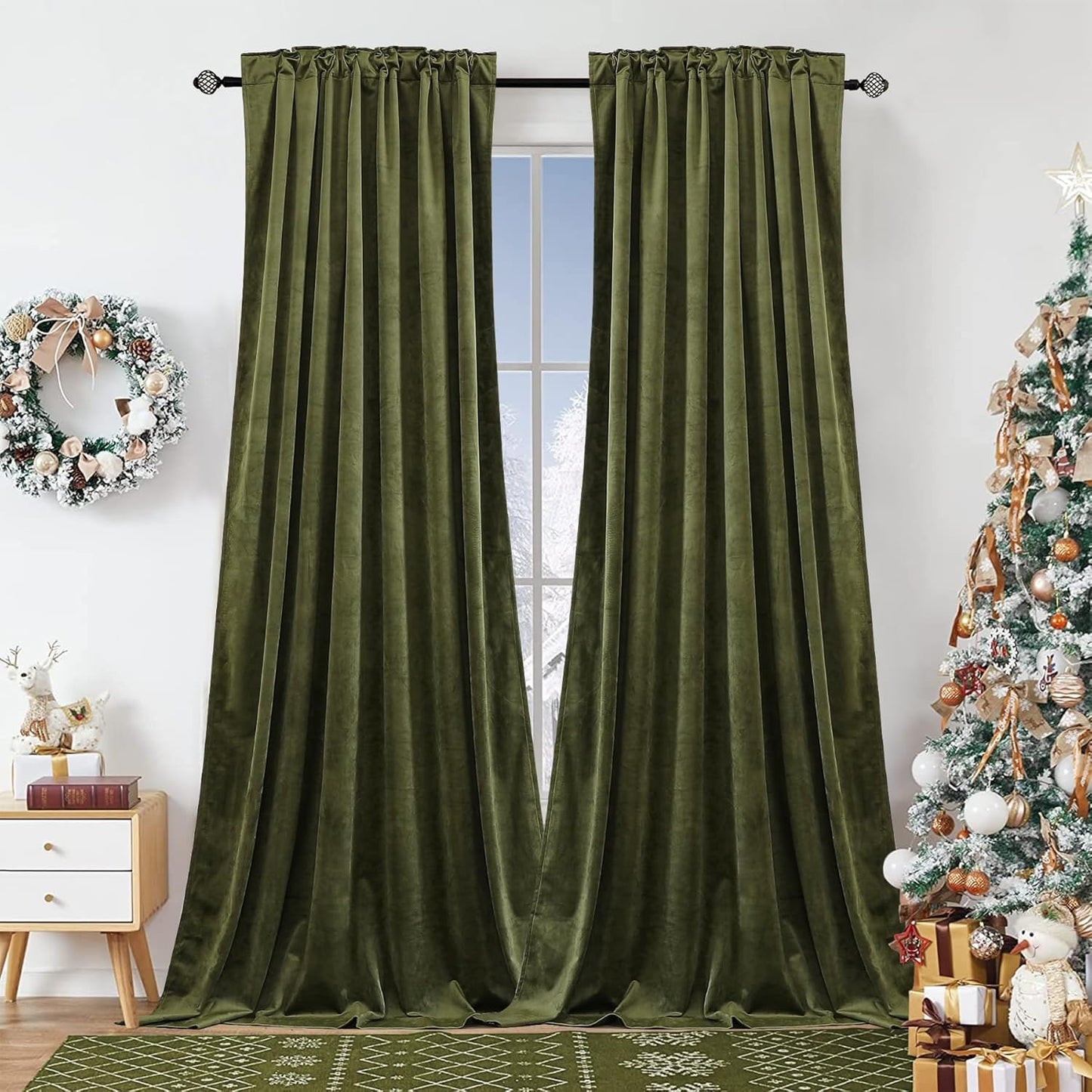 Dchola Olive Green Velvet Curtains for Bedroom Window Elegance