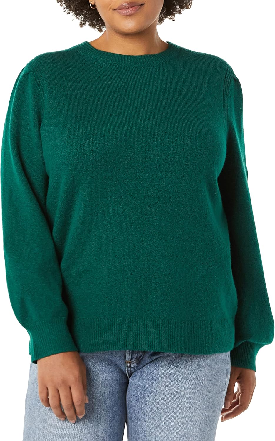 Soft Touch Pleated Shoulder Crewneck Sweater for Women