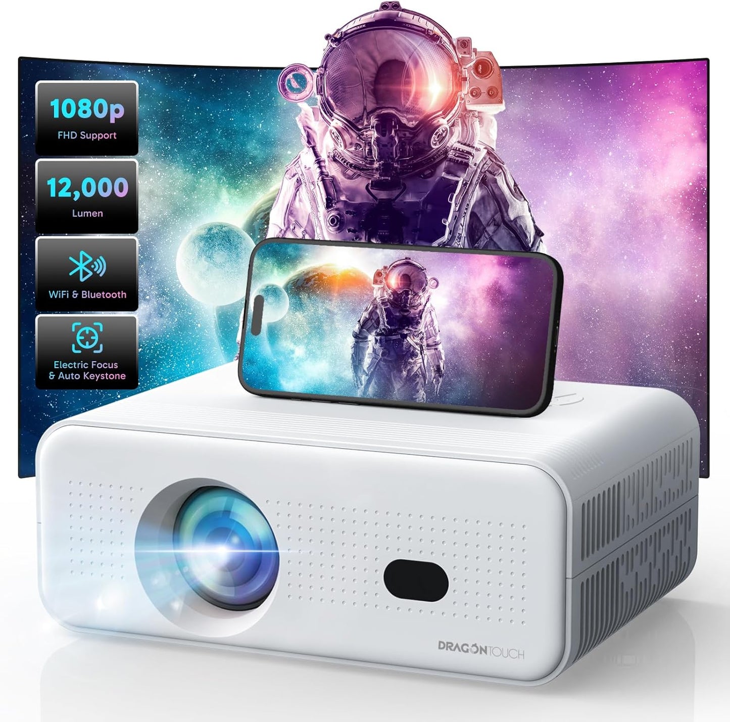Dragon Touch Portable Mini Projector: FHD 1080P, 5G WiFi, Bluetooth