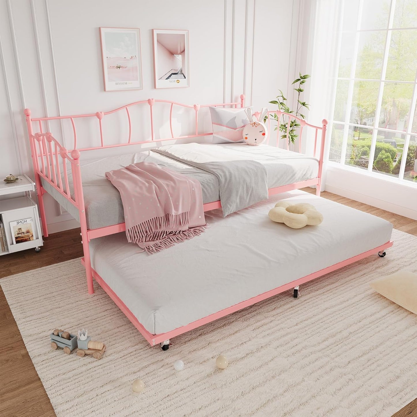 IDEALHOUSE Metal Twin Daybed with Trundle for Cozy Spaces