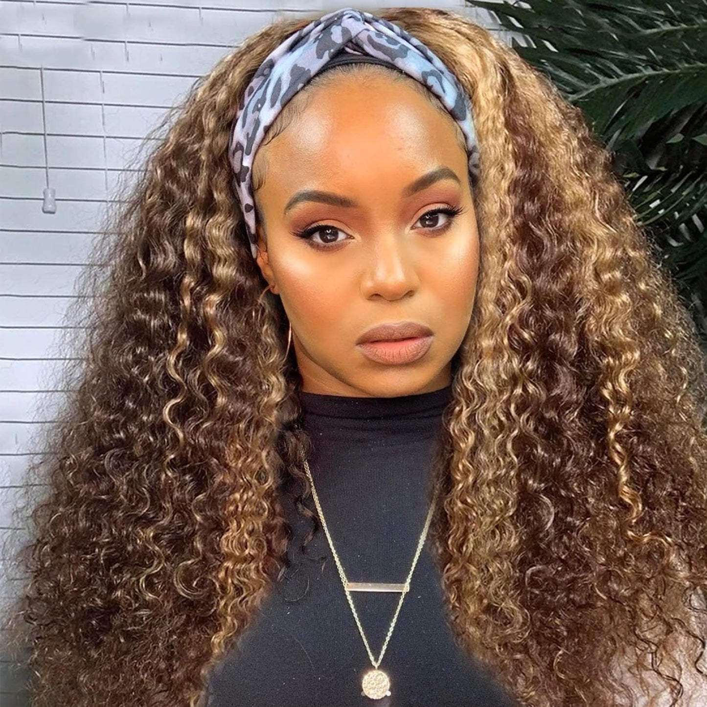 XSY Headband Wig Human Hair Highlight Ombre Kinky Curly 16 in