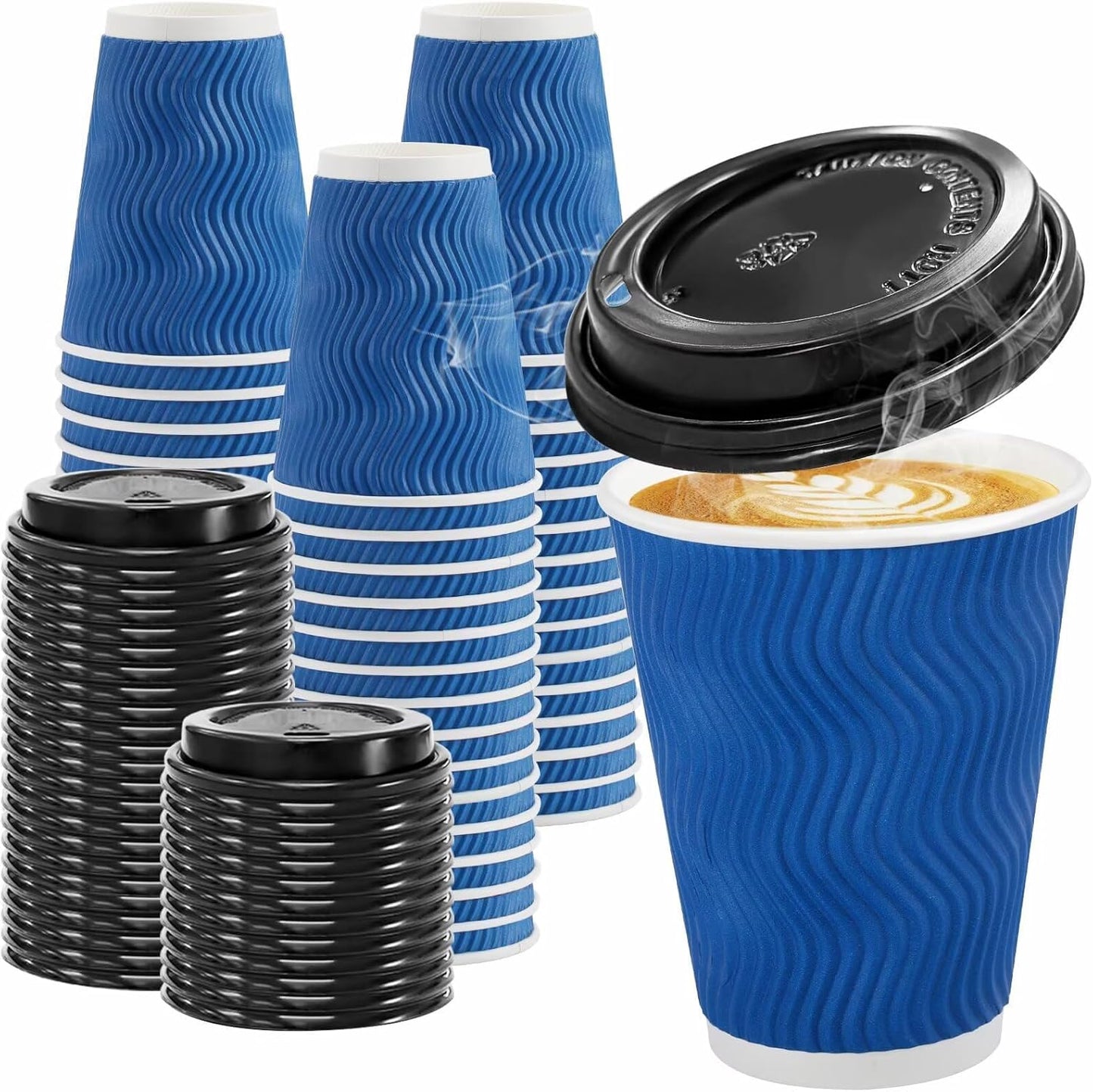 100 Pack Disposable Insulated Ripple Wall Coffee Cups 12oz