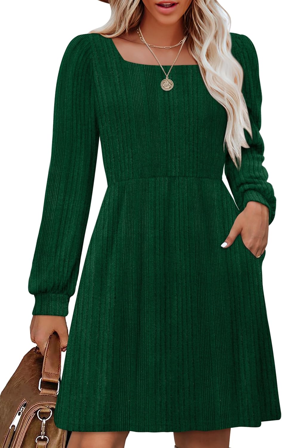 OFEEFAN Womens Knit Sweater Dress with Pockets for Style
