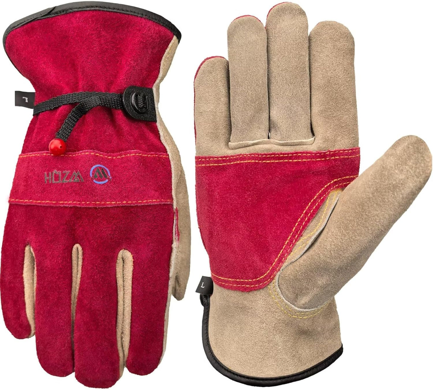 Women's Durable Leather Work Gloves - Rose Red