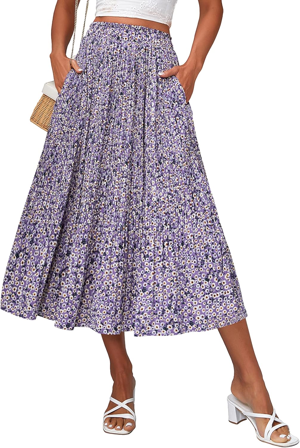 Zeagoo Women's Midi Skirts High Waisted Floral A-Line Style