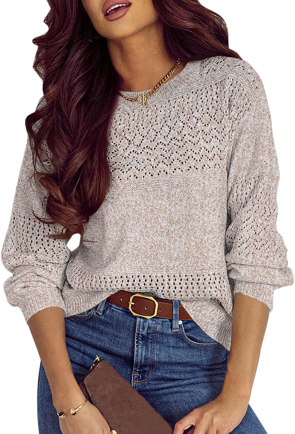 SHEWIN Women's Lightweight Crochet Pullover Sweater Tops Review